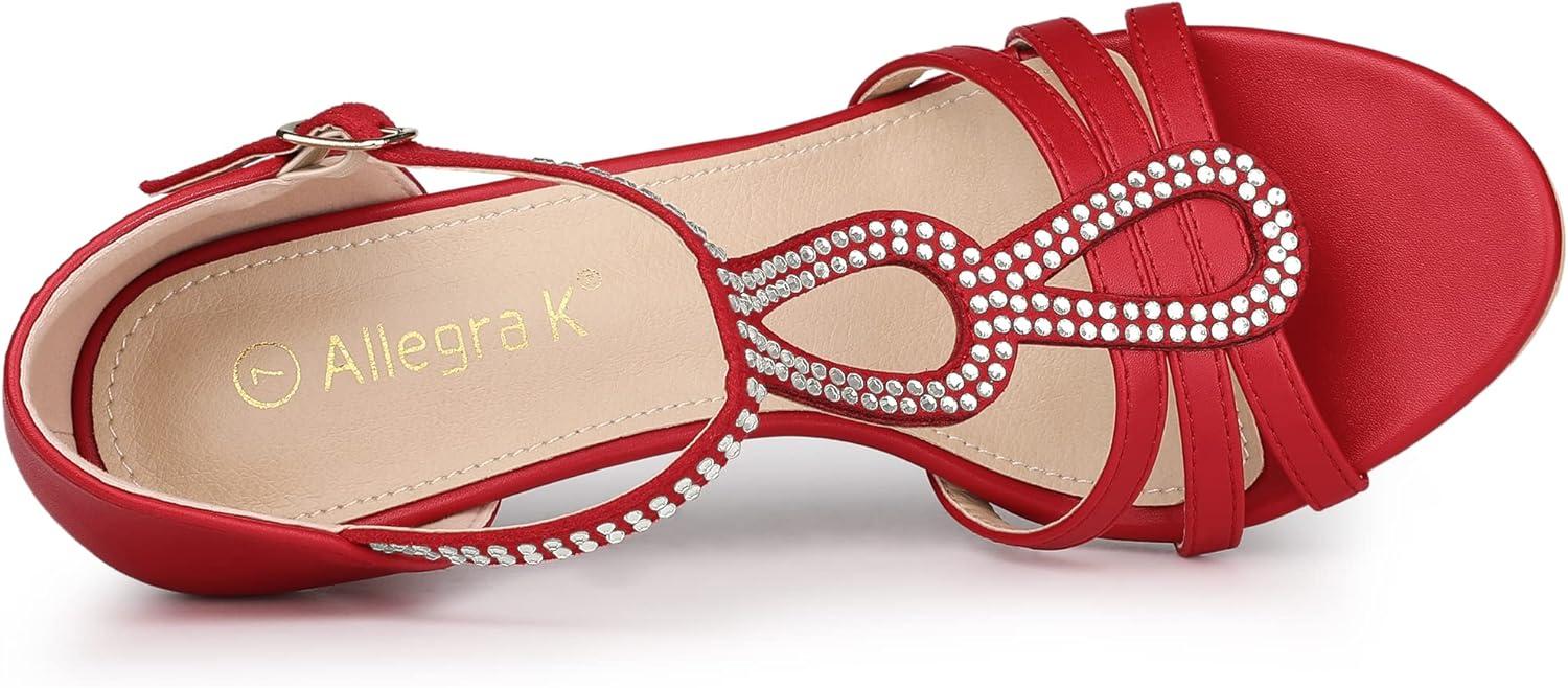 imageAllegra K Womens Rhinestone Ankle Strap Open Toe Stiletto Heels SandalsRed