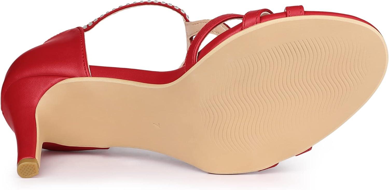 imageAllegra K Womens Rhinestone Ankle Strap Open Toe Stiletto Heels SandalsRed