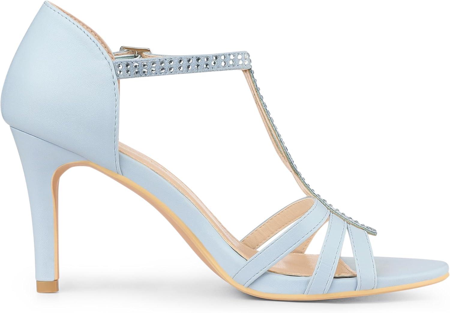 imageAllegra K Womens Rhinestone Ankle Strap Open Toe Stiletto Heels SandalsSky Blue