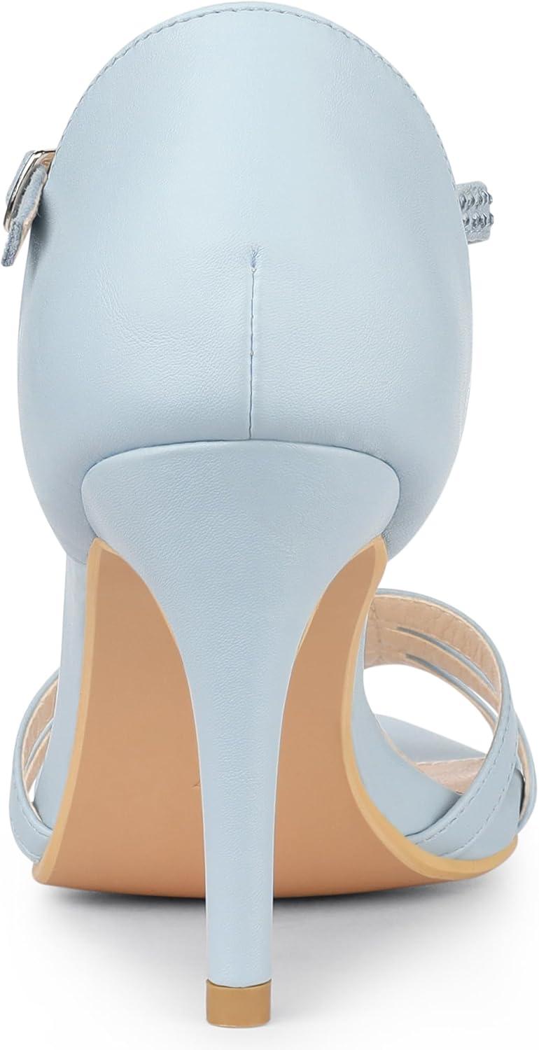 imageAllegra K Womens Rhinestone Ankle Strap Open Toe Stiletto Heels SandalsSky Blue