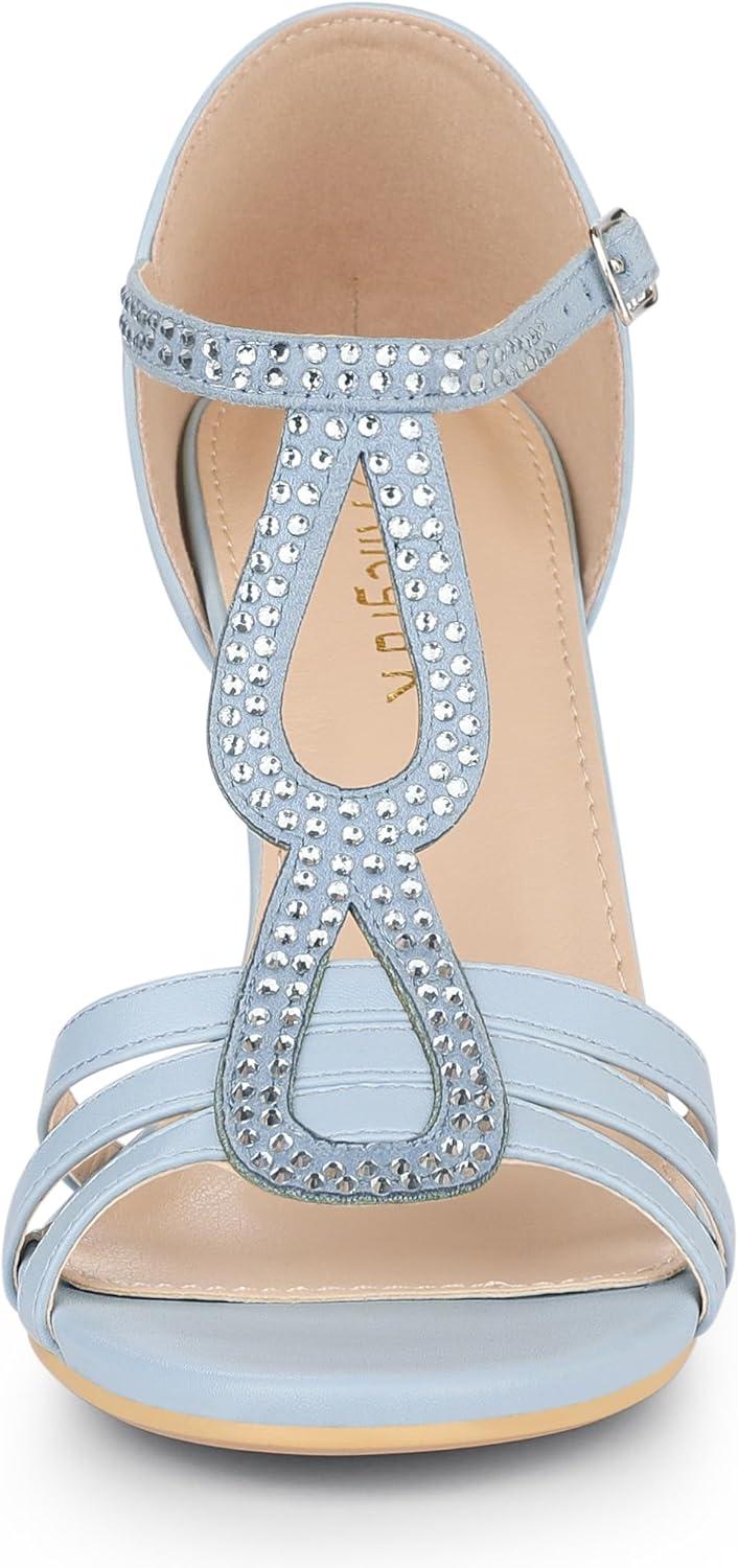 imageAllegra K Womens Rhinestone Ankle Strap Open Toe Stiletto Heels SandalsSky Blue