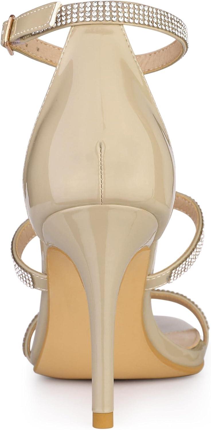 imageAllegra K Womens Rhinestone Ankle Strap Stiletto High Heel SandalsBeige