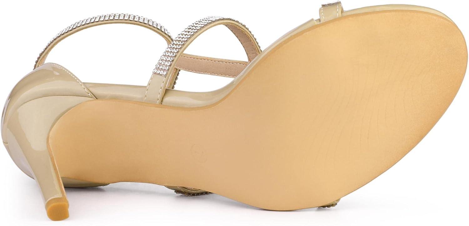 imageAllegra K Womens Rhinestone Ankle Strap Stiletto High Heel SandalsBeige