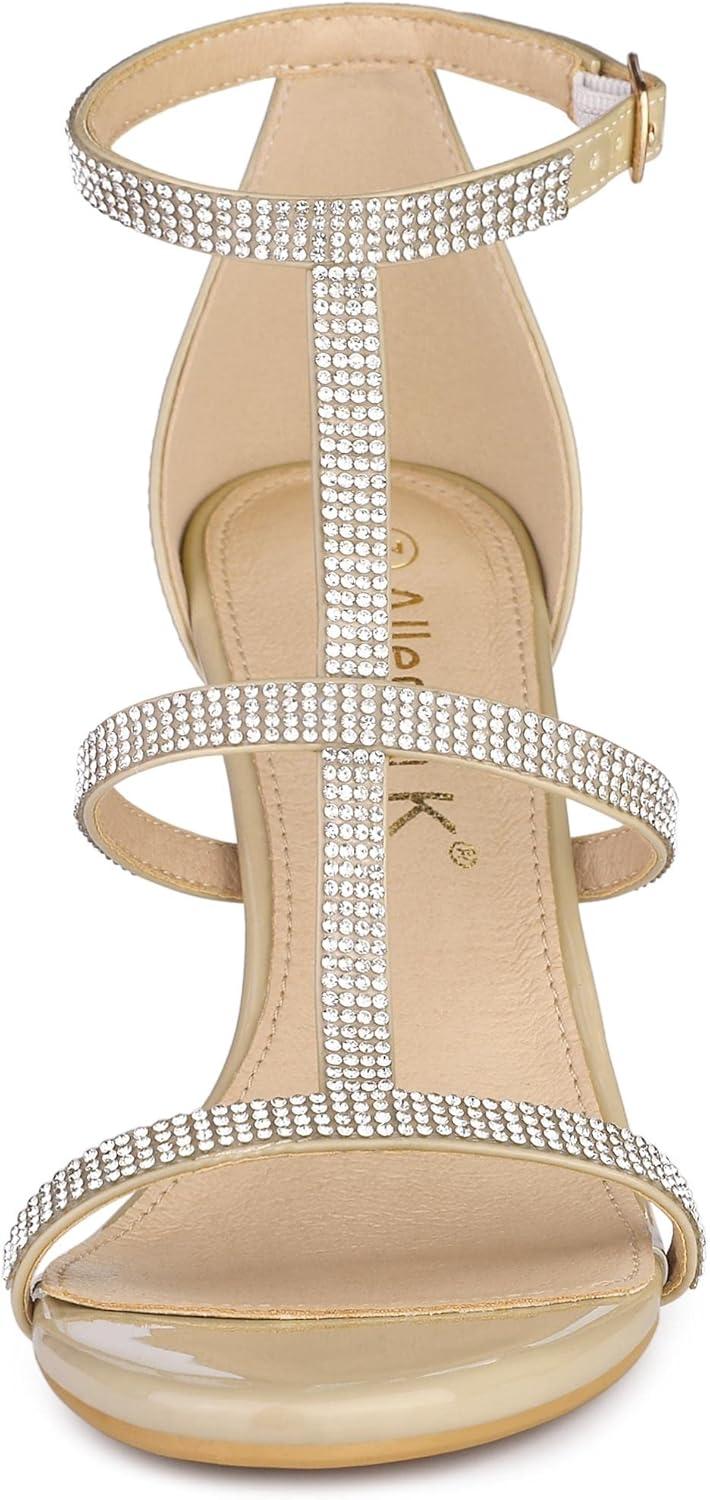 imageAllegra K Womens Rhinestone Ankle Strap Stiletto High Heel SandalsBeige