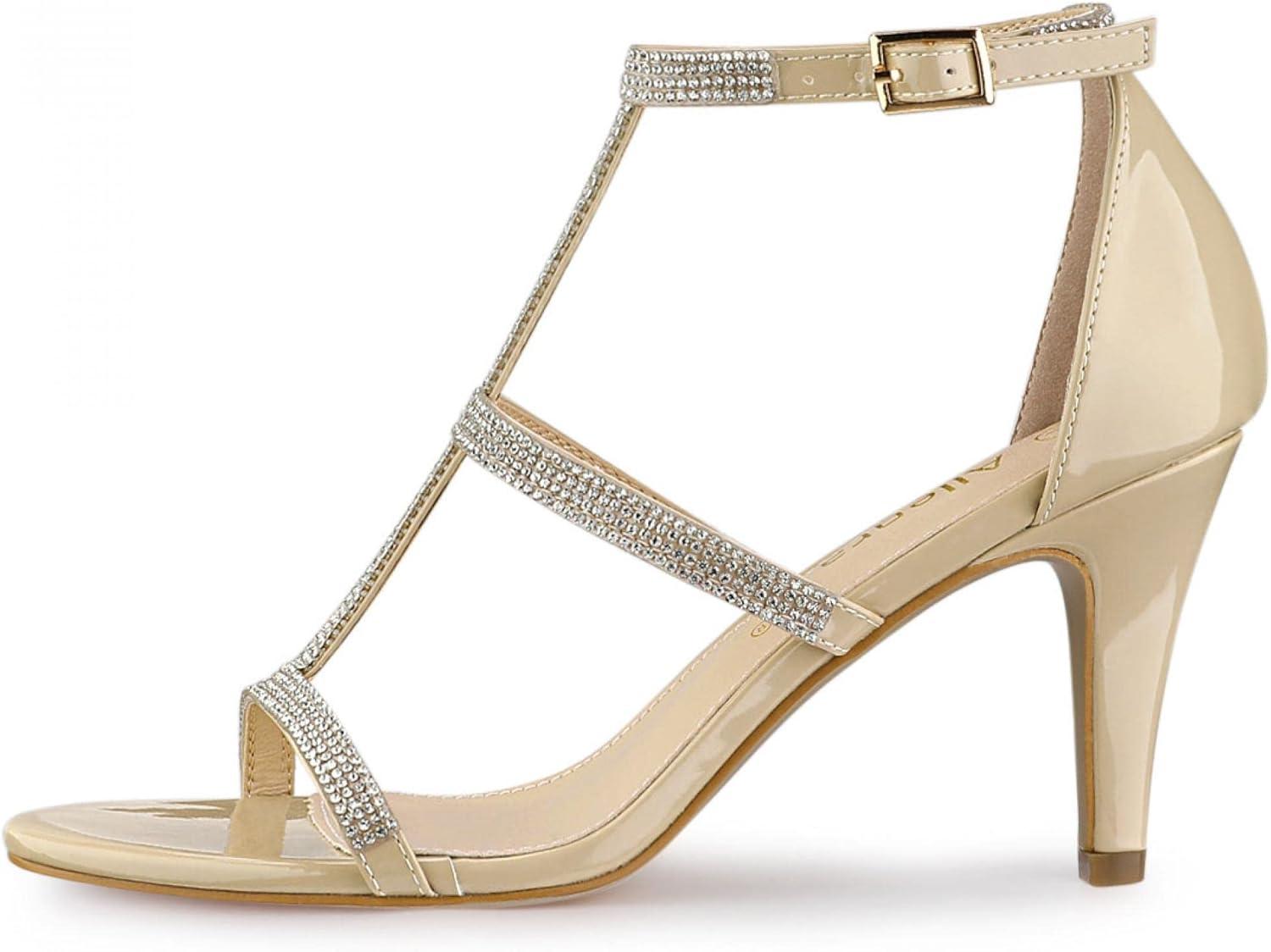 imageAllegra K Womens Rhinestone Ankle Strap Stiletto High Heel SandalsBeige