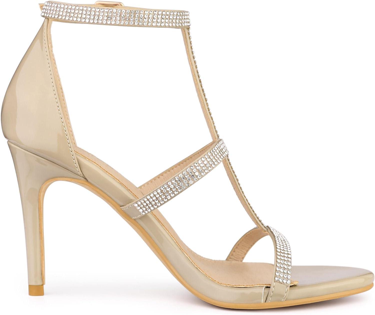 imageAllegra K Womens Rhinestone Ankle Strap Stiletto High Heel SandalsBeige
