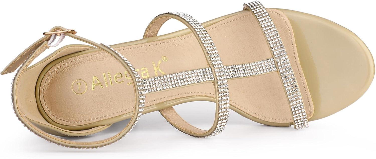 imageAllegra K Womens Rhinestone Ankle Strap Stiletto High Heel SandalsBeige