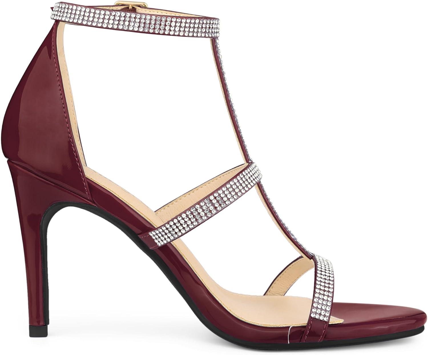 imageAllegra K Womens Rhinestone Ankle Strap Stiletto High Heel SandalsBurgundy