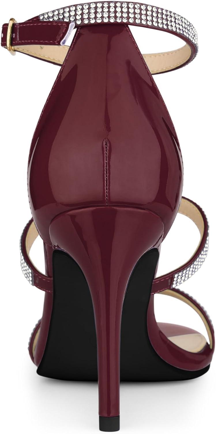 imageAllegra K Womens Rhinestone Ankle Strap Stiletto High Heel SandalsBurgundy
