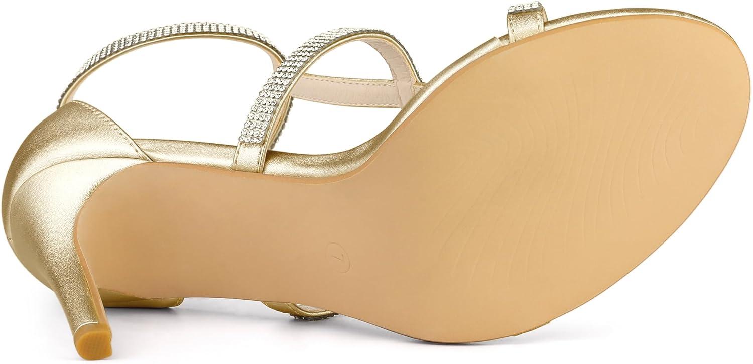 imageAllegra K Womens Rhinestone Ankle Strap Stiletto High Heel SandalsGold
