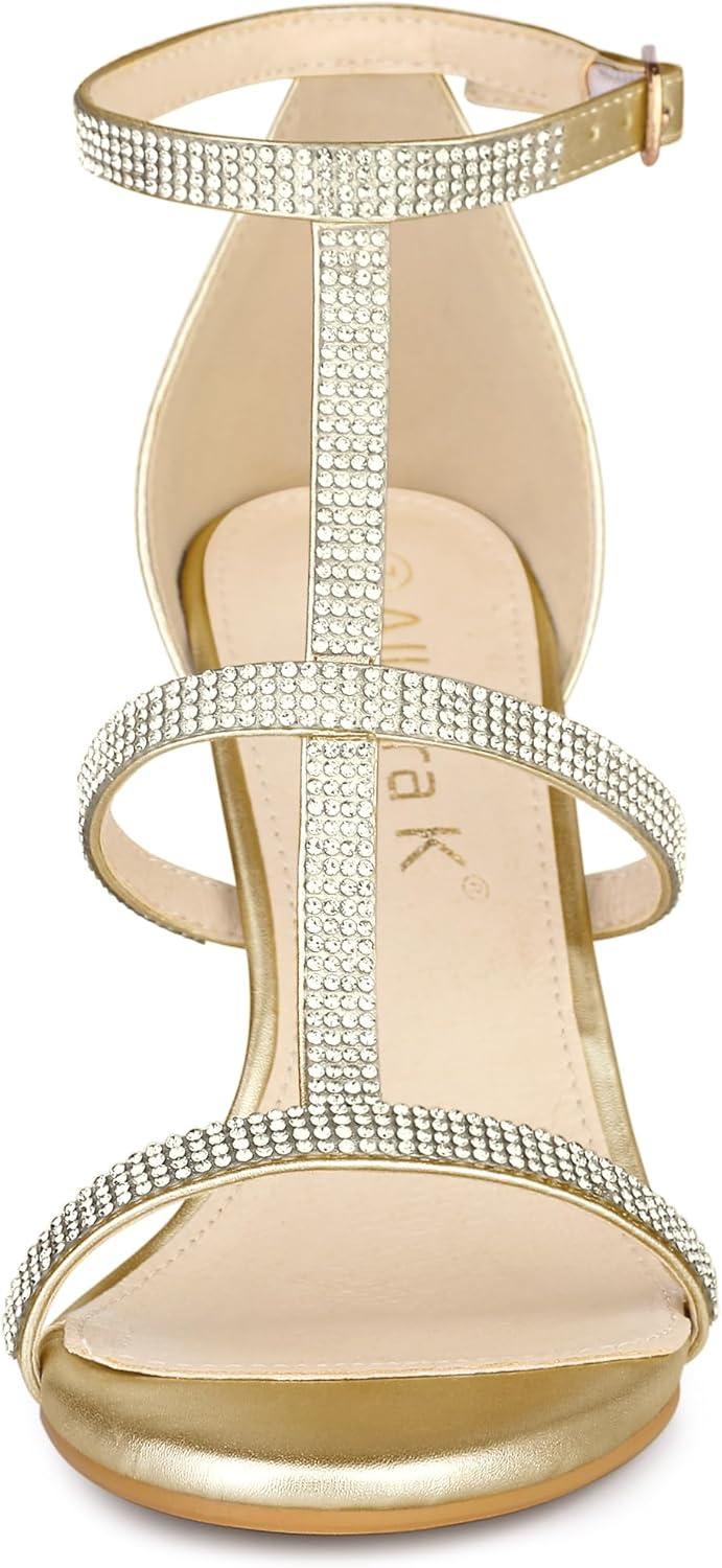 imageAllegra K Womens Rhinestone Ankle Strap Stiletto High Heel SandalsGold