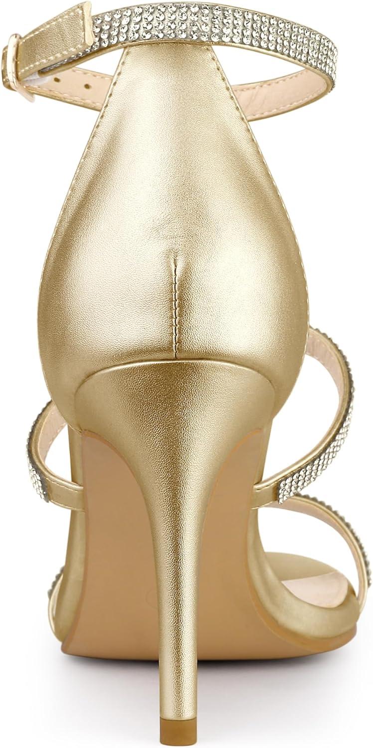 imageAllegra K Womens Rhinestone Ankle Strap Stiletto High Heel SandalsGold