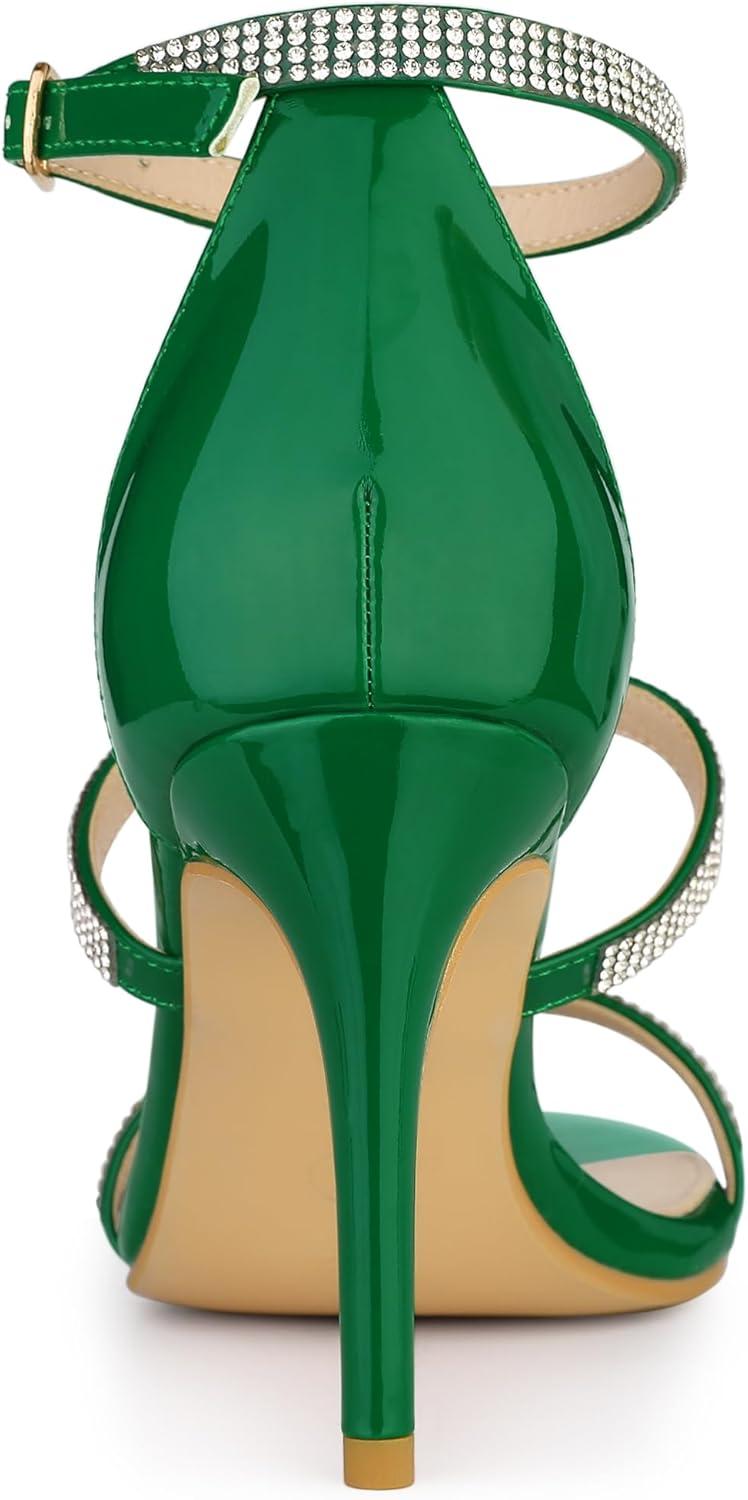 imageAllegra K Womens Rhinestone Ankle Strap Stiletto High Heel SandalsGreen