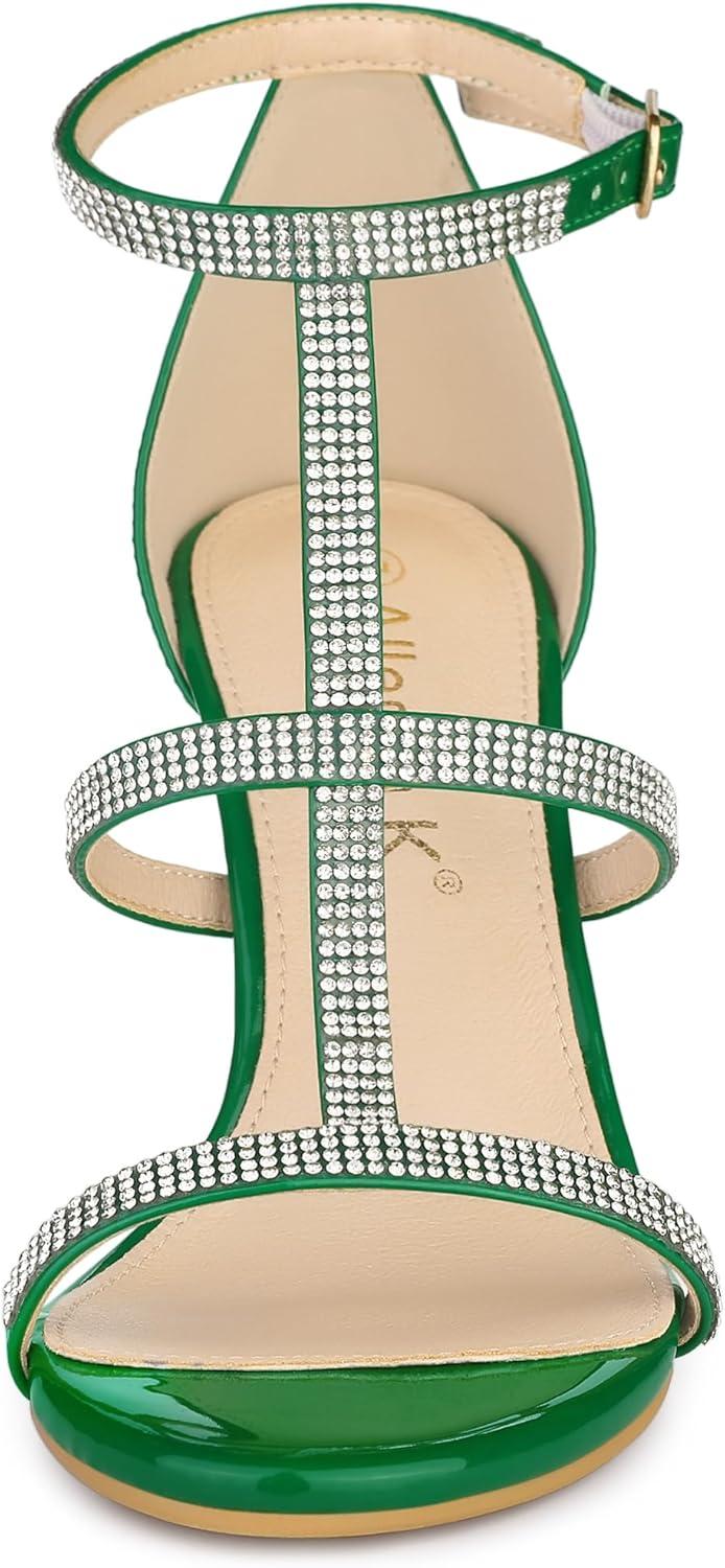 imageAllegra K Womens Rhinestone Ankle Strap Stiletto High Heel SandalsGreen