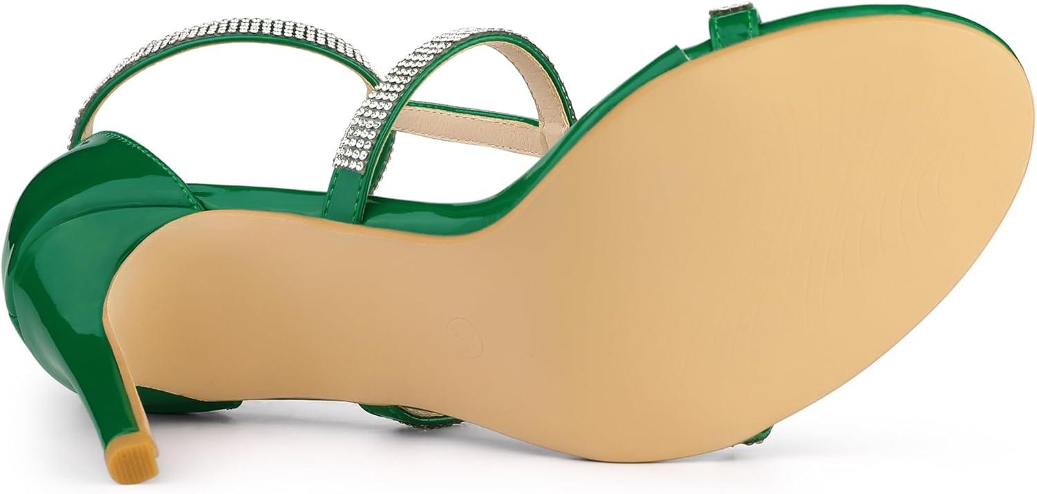imageAllegra K Womens Rhinestone Ankle Strap Stiletto High Heel SandalsGreen