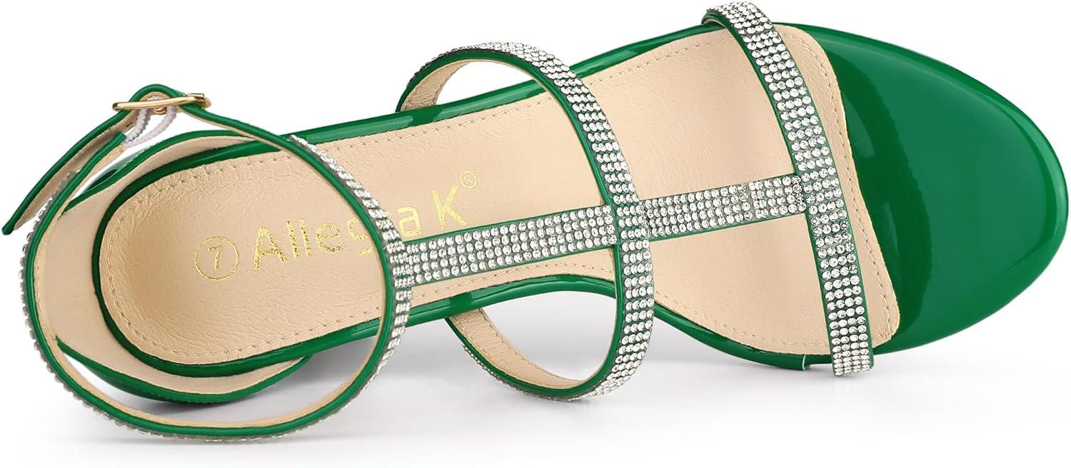imageAllegra K Womens Rhinestone Ankle Strap Stiletto High Heel SandalsGreen