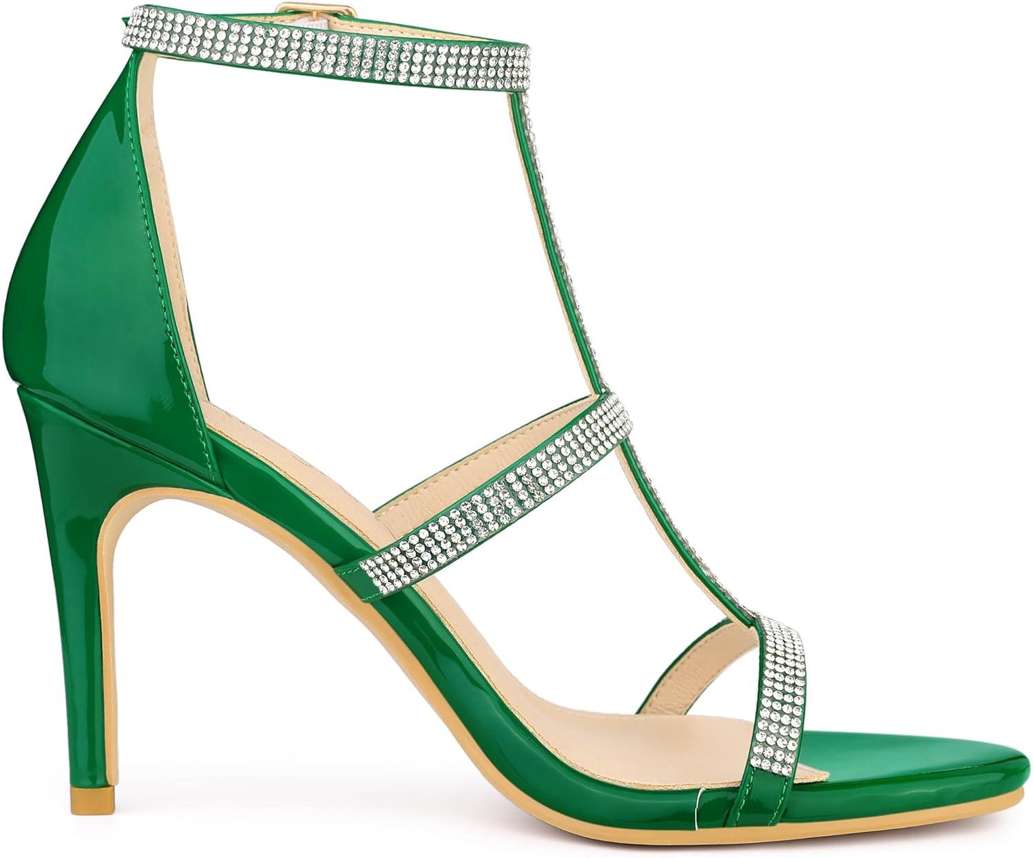 imageAllegra K Womens Rhinestone Ankle Strap Stiletto High Heel SandalsGreen