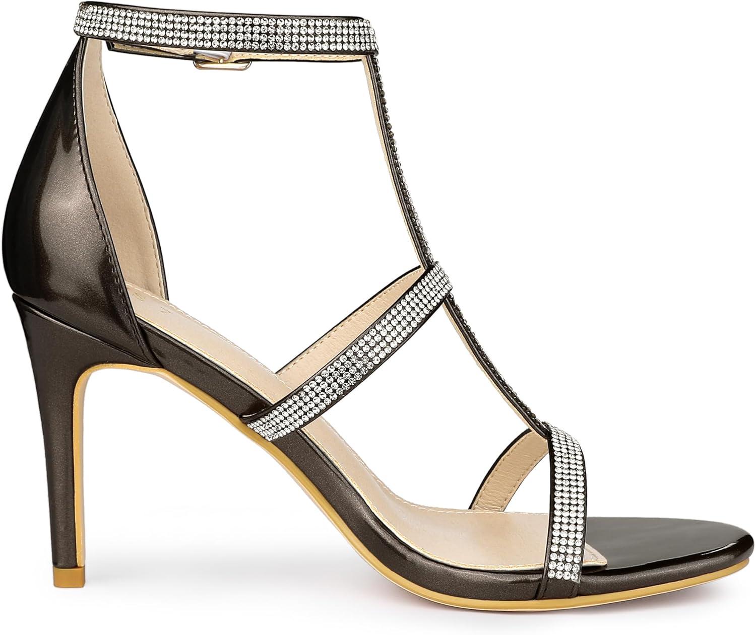 imageAllegra K Womens Rhinestone Ankle Strap Stiletto High Heel SandalsGunmetal