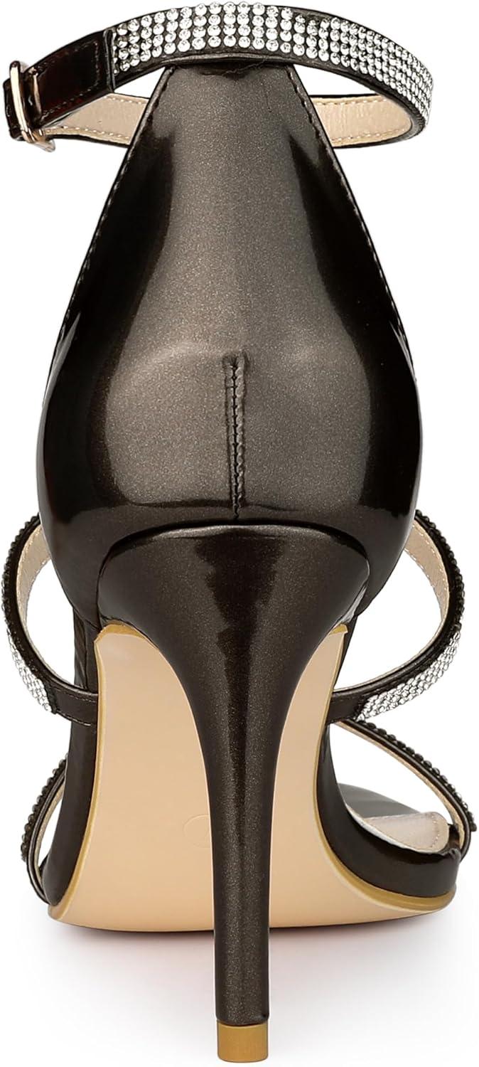 imageAllegra K Womens Rhinestone Ankle Strap Stiletto High Heel SandalsGunmetal
