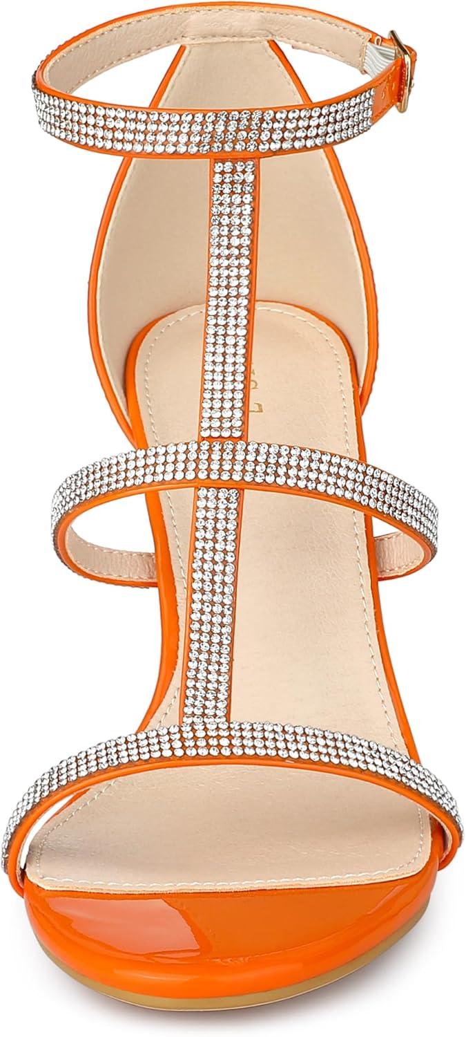 imageAllegra K Womens Rhinestone Ankle Strap Stiletto High Heel SandalsOrange