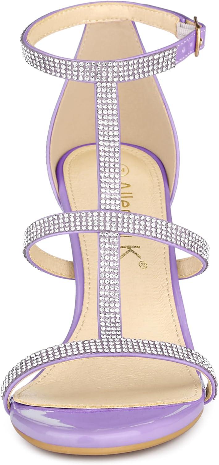 imageAllegra K Womens Rhinestone Ankle Strap Stiletto High Heel SandalsPurple