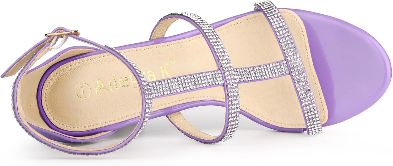 imageAllegra K Womens Rhinestone Ankle Strap Stiletto High Heel SandalsPurple