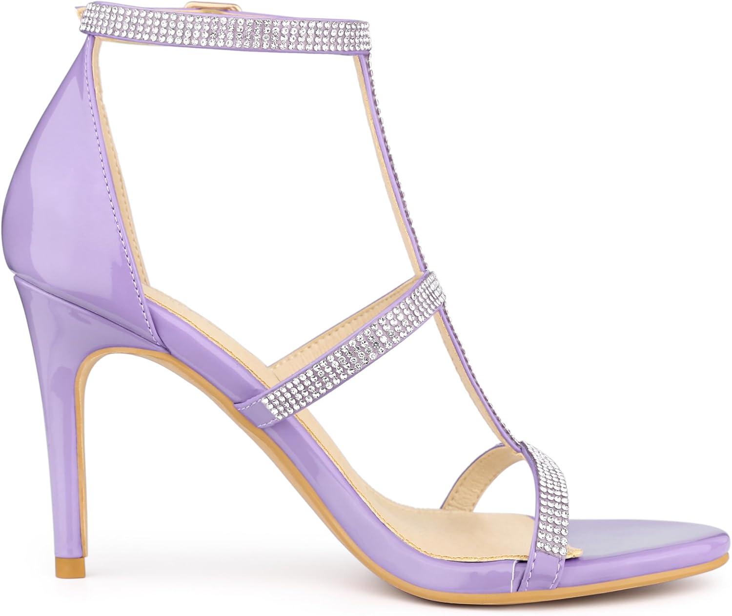 imageAllegra K Womens Rhinestone Ankle Strap Stiletto High Heel SandalsPurple