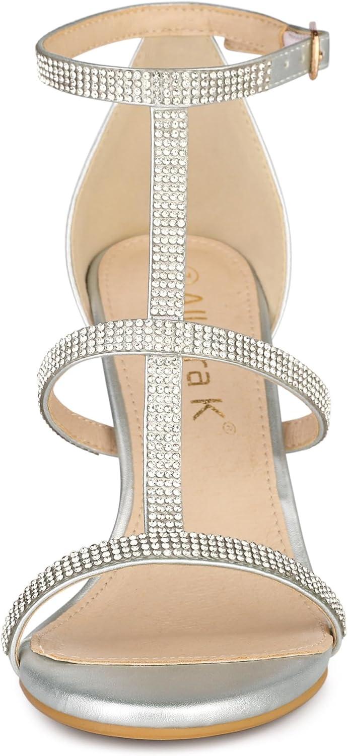 imageAllegra K Womens Rhinestone Ankle Strap Stiletto High Heel SandalsSilver