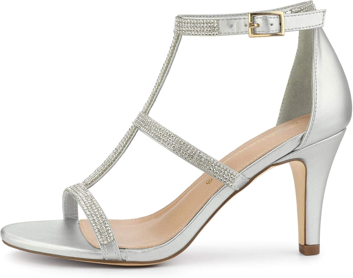 imageAllegra K Womens Rhinestone Ankle Strap Stiletto High Heel SandalsSilver