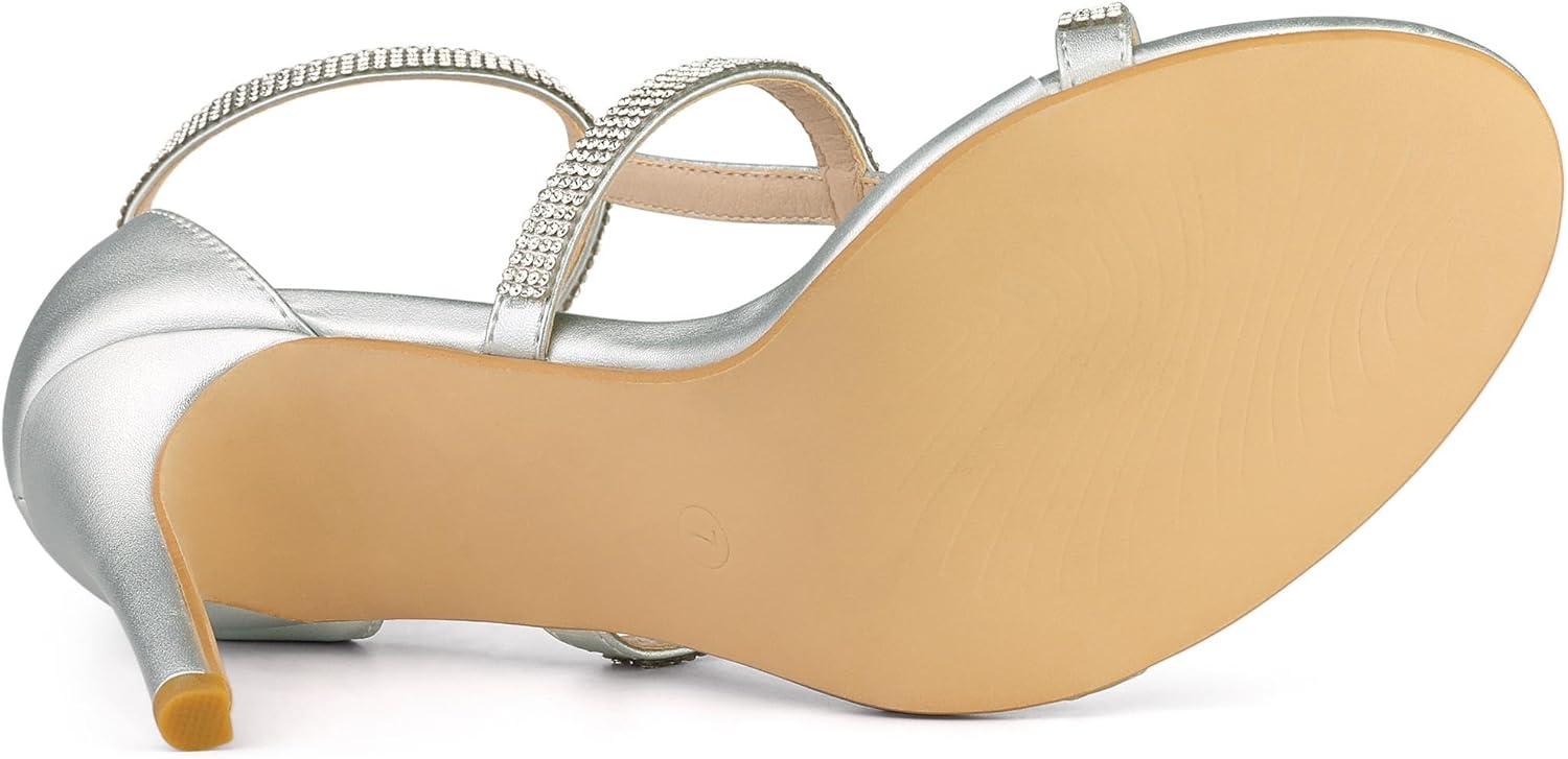 imageAllegra K Womens Rhinestone Ankle Strap Stiletto High Heel SandalsSilver