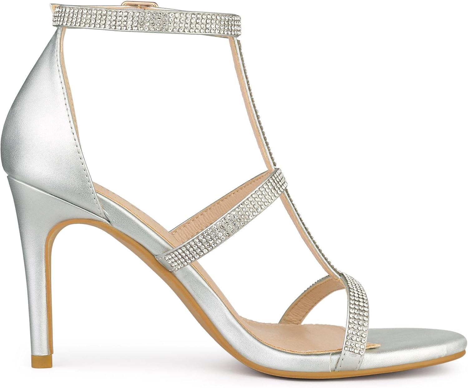imageAllegra K Womens Rhinestone Ankle Strap Stiletto High Heel SandalsSilver