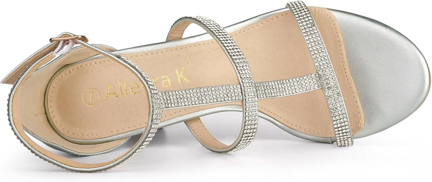 imageAllegra K Womens Rhinestone Ankle Strap Stiletto High Heel SandalsSilver