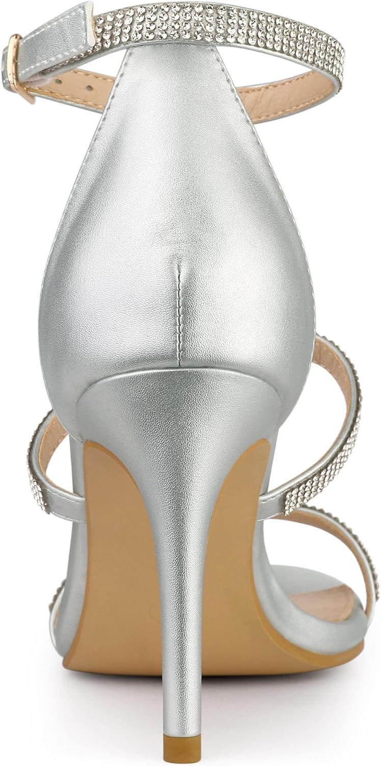 imageAllegra K Womens Rhinestone Ankle Strap Stiletto High Heel SandalsSilver