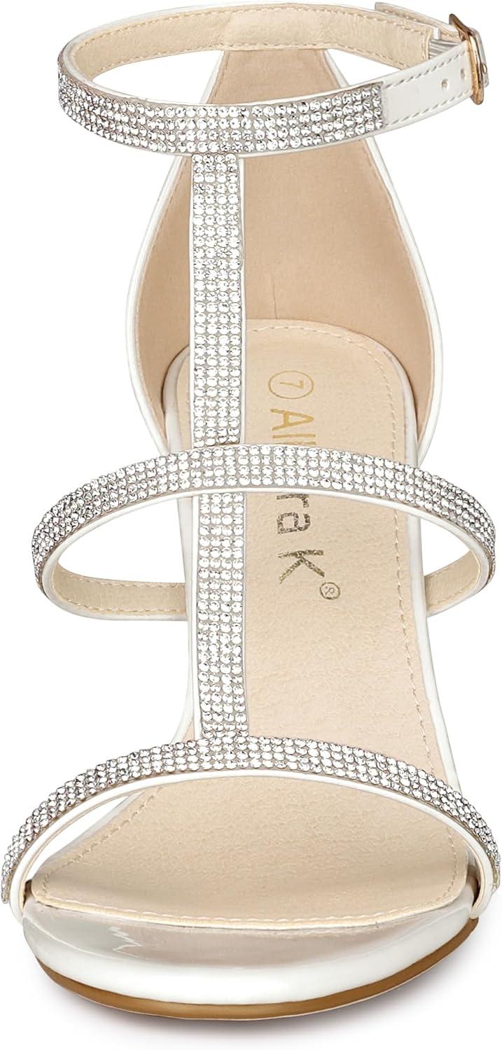 imageAllegra K Womens Rhinestone Ankle Strap Stiletto High Heel SandalsWhite