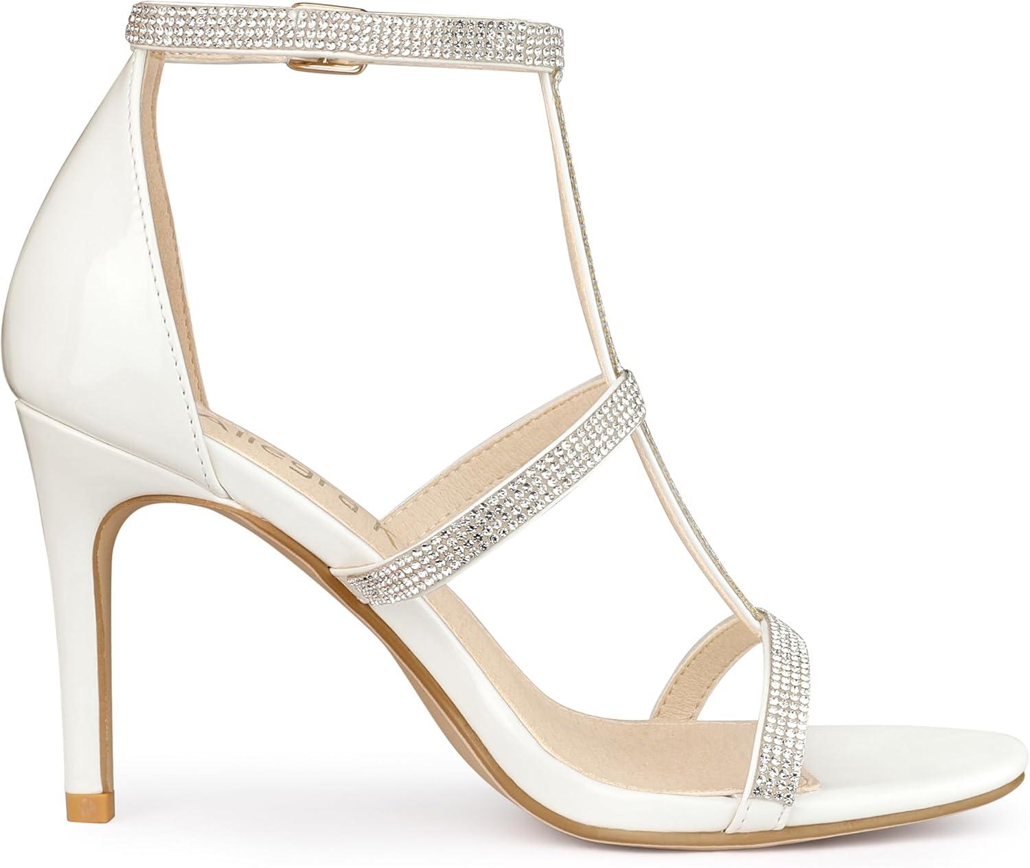 imageAllegra K Womens Rhinestone Ankle Strap Stiletto High Heel SandalsWhite
