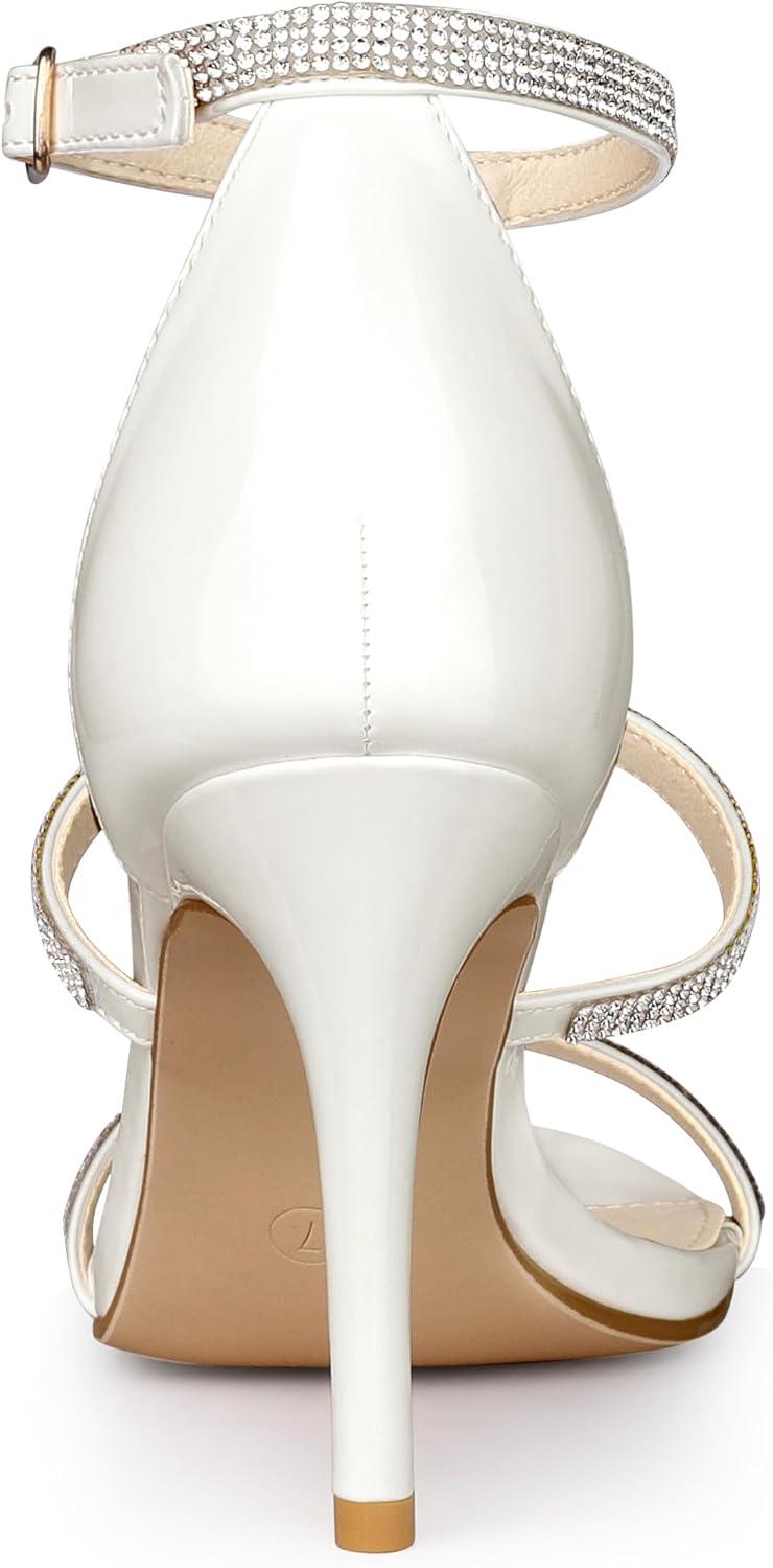 imageAllegra K Womens Rhinestone Ankle Strap Stiletto High Heel SandalsWhite