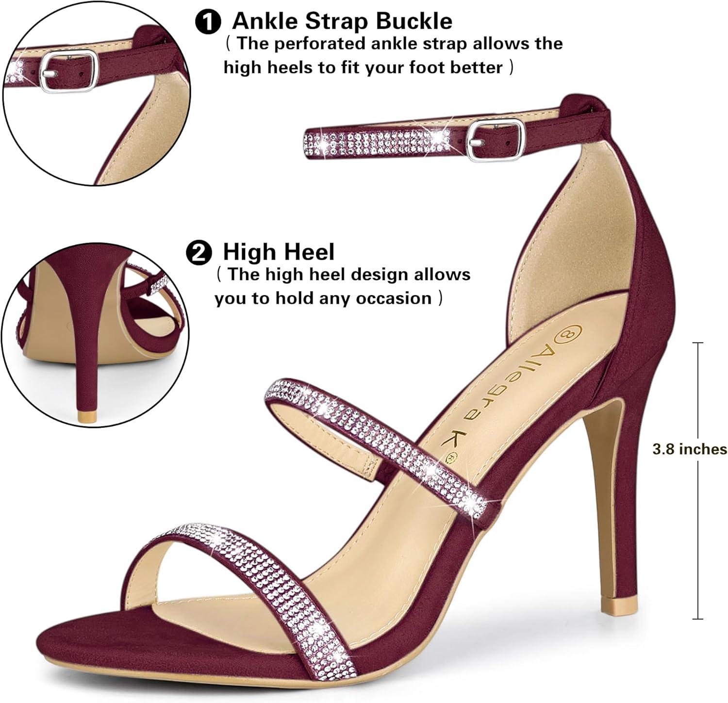 imageAllegra K Womens Rhinestone Ankle Strap Stiletto High Heels SandalsBurgundy