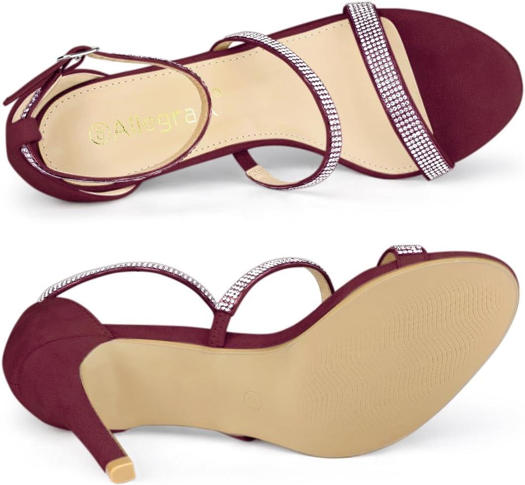 imageAllegra K Womens Rhinestone Ankle Strap Stiletto High Heels SandalsBurgundy