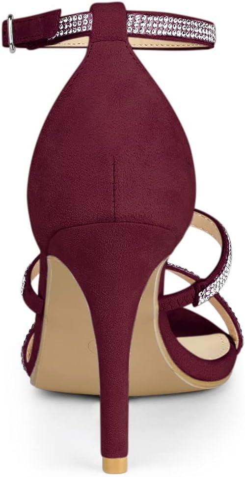 imageAllegra K Womens Rhinestone Ankle Strap Stiletto High Heels SandalsBurgundy