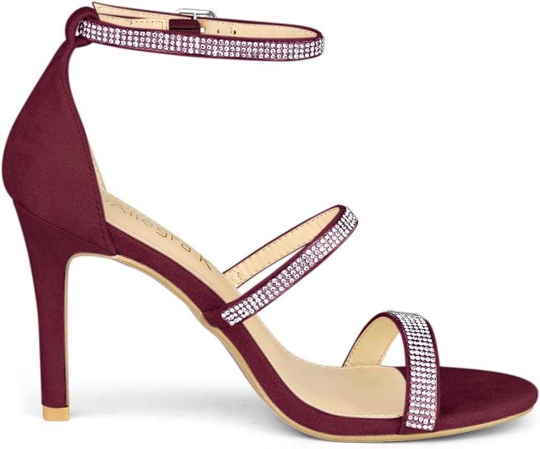 imageAllegra K Womens Rhinestone Ankle Strap Stiletto High Heels SandalsBurgundy