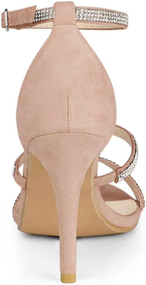 imageAllegra K Womens Rhinestone Ankle Strap Stiletto High Heels SandalsDust Pink