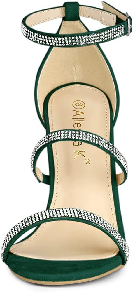 imageAllegra K Womens Rhinestone Ankle Strap Stiletto High Heels SandalsGreen