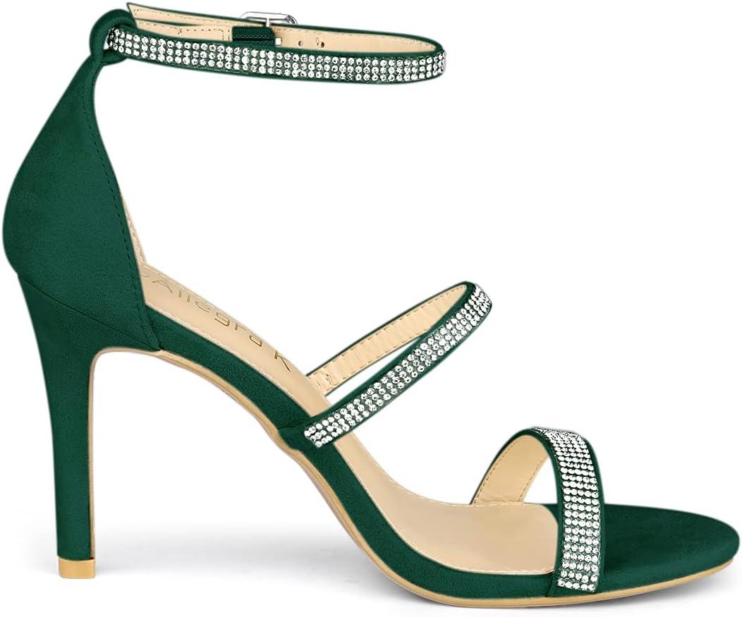 imageAllegra K Womens Rhinestone Ankle Strap Stiletto High Heels SandalsGreen