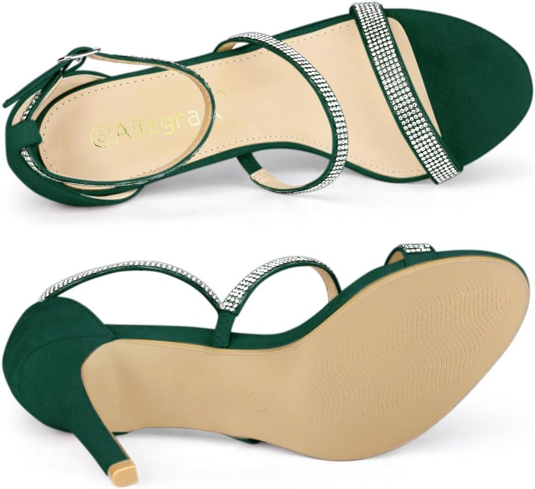 imageAllegra K Womens Rhinestone Ankle Strap Stiletto High Heels SandalsGreen