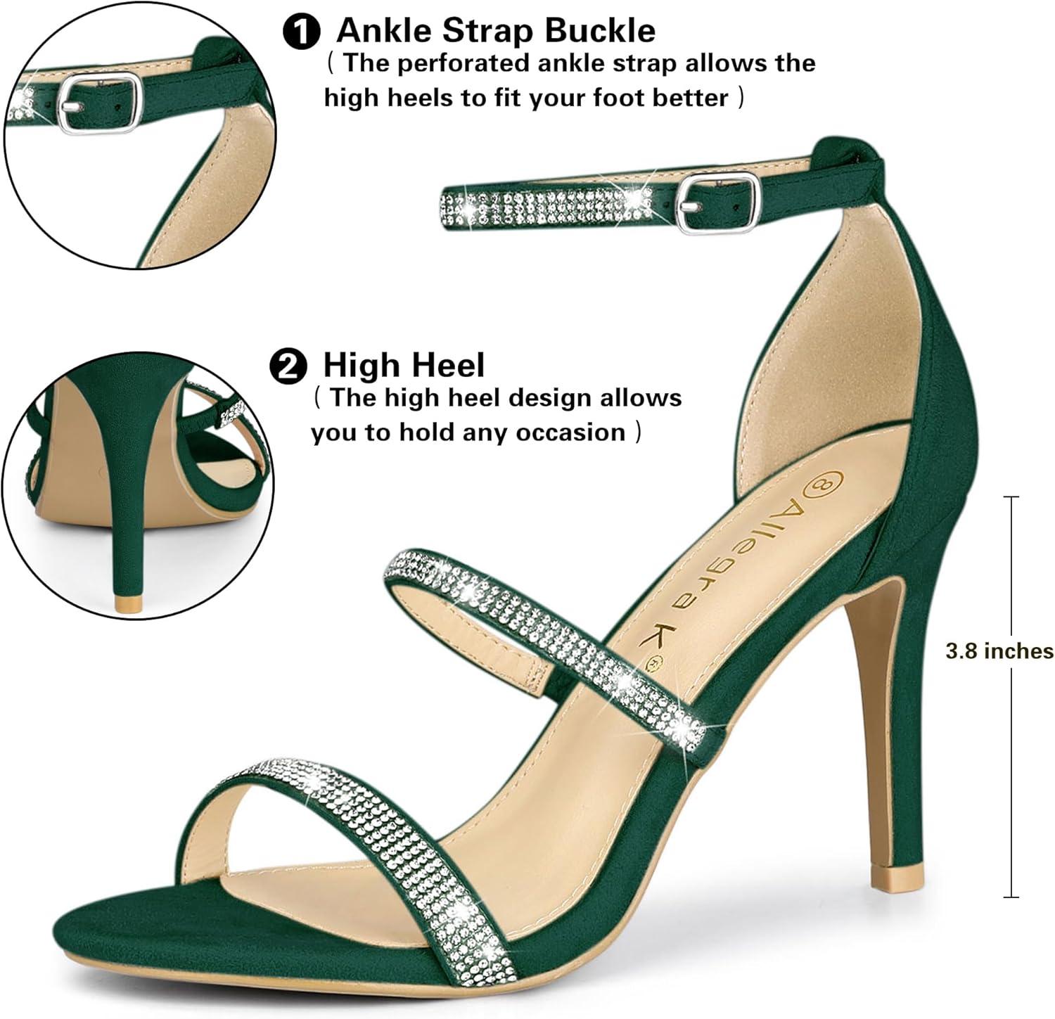 imageAllegra K Womens Rhinestone Ankle Strap Stiletto High Heels SandalsGreen