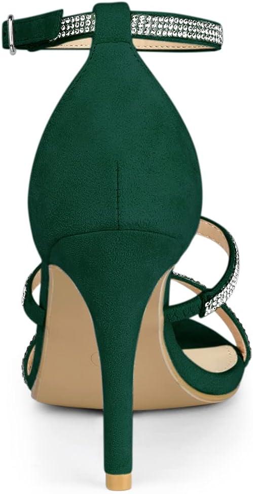 imageAllegra K Womens Rhinestone Ankle Strap Stiletto High Heels SandalsGreen