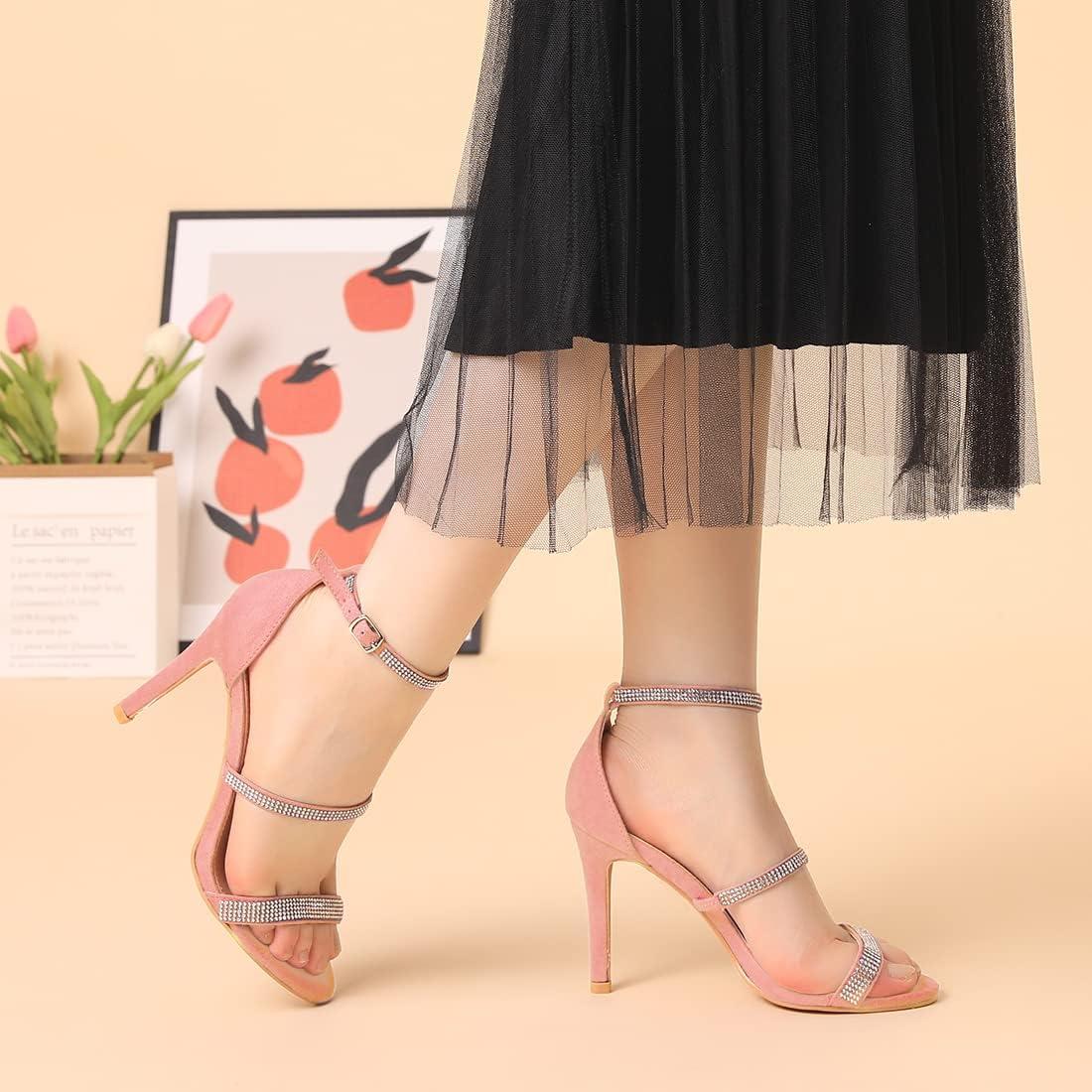 imageAllegra K Womens Rhinestone Ankle Strap Stiletto High Heels SandalsLight Pink