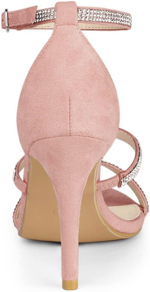 imageAllegra K Womens Rhinestone Ankle Strap Stiletto High Heels SandalsLight Pink