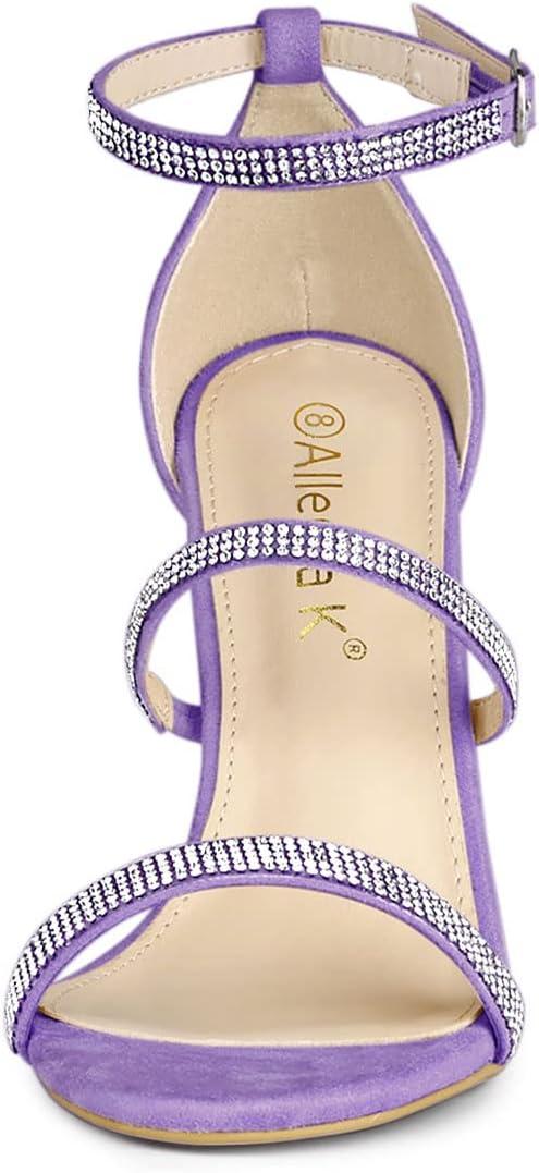 imageAllegra K Womens Rhinestone Ankle Strap Stiletto High Heels SandalsPurple