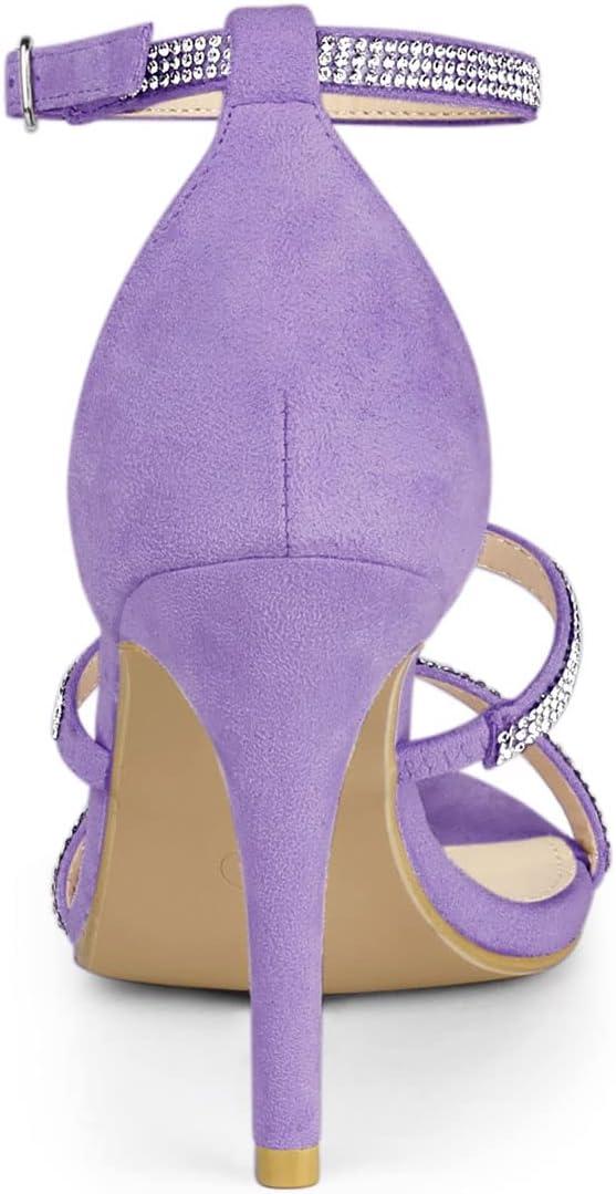 imageAllegra K Womens Rhinestone Ankle Strap Stiletto High Heels SandalsPurple